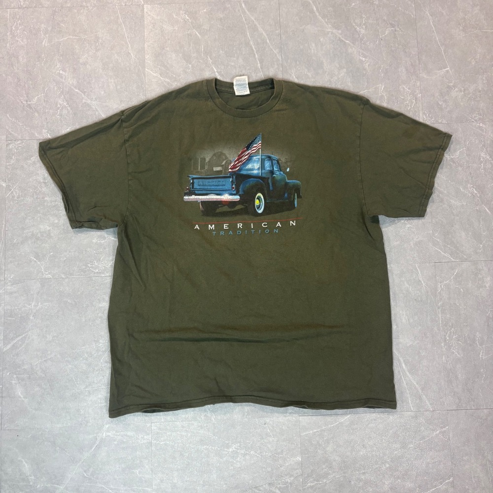 Delta Pro Weight American Tradition Truck Graphic T-Shirt Mens 2XL Olive Green